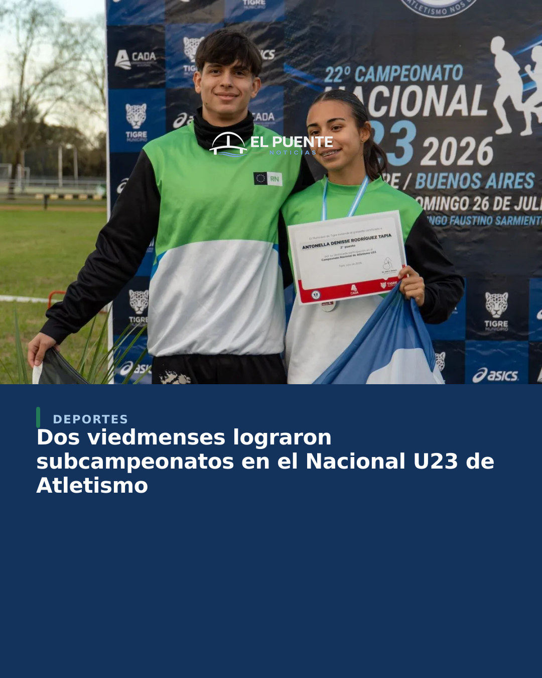 Dos viedmenses lograron subcampeonatos en el Nacional U23 de Atletismo